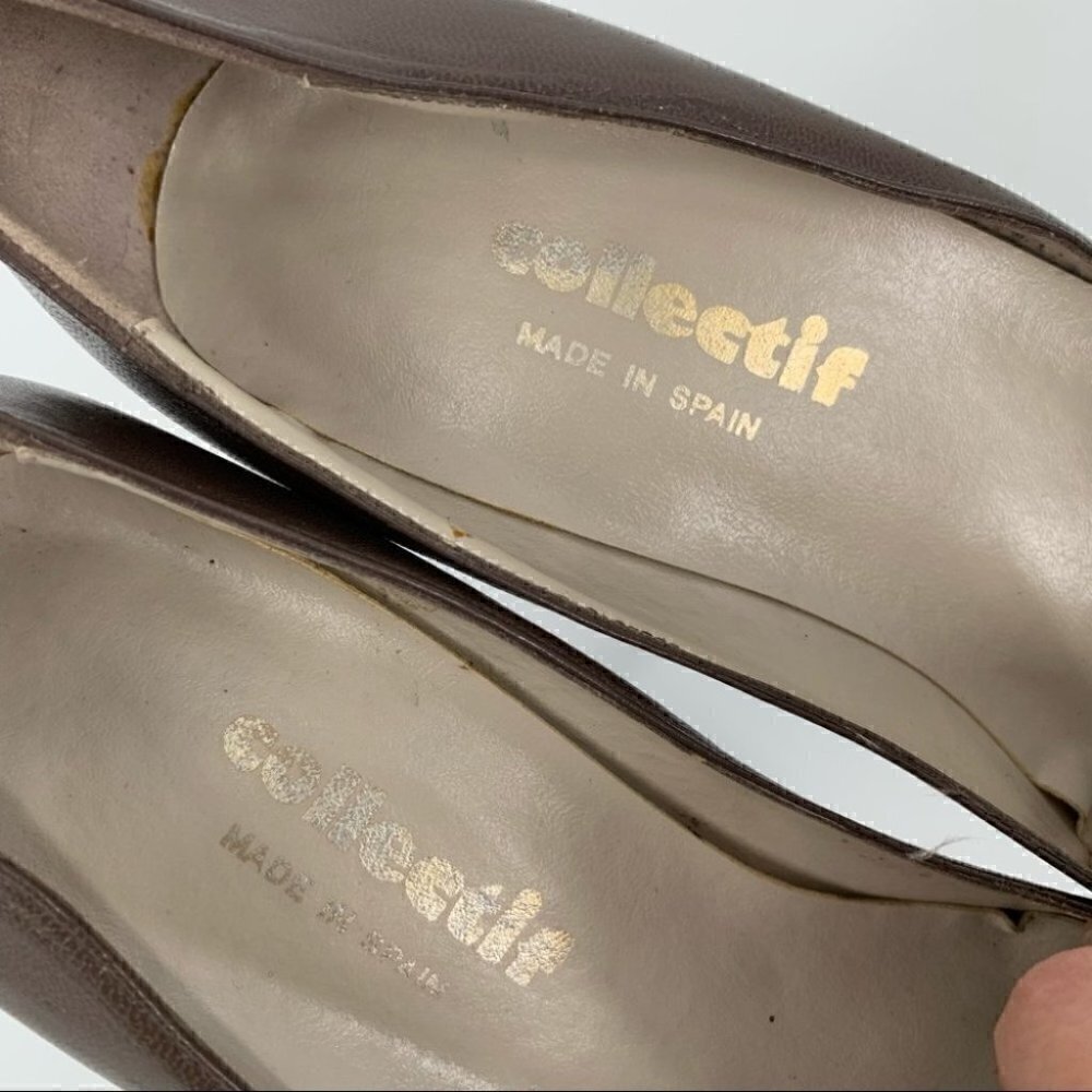 Collectif womens heels size 7.5 AA taupe gray leather pinup vintage 50s 60s VLV - Picture 10 of 11